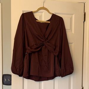 Pleione Women's Rich Brown Knot Front Blouse